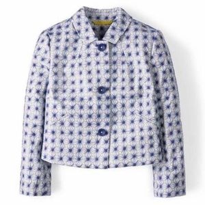 Boden Tamara Blue White Cropped Blazer Jacket Size 10 Embroidered